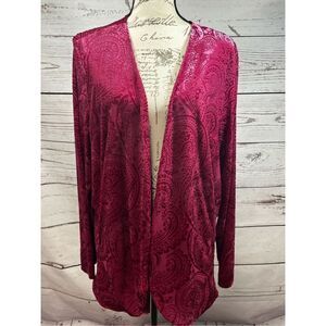 Torrid Red Burn Out Velvet Paisley Open Front Long Sleeve Blazer Cardigan Size 3